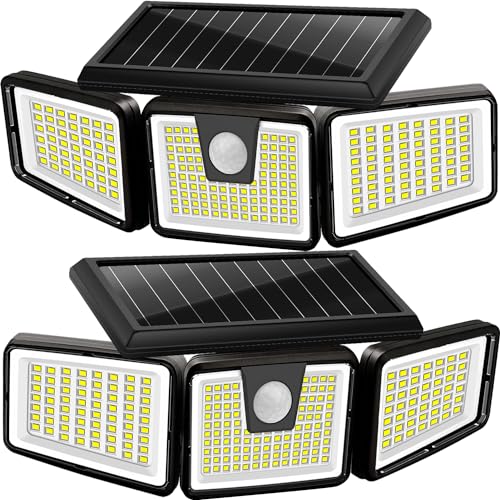 AMERITOP SOLAR LIGHTS OUTDOOR, 2 PACK 233 LED HIGH BRIGHTNESS CORDLESS - BLACK - Like New