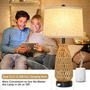 Set of 2 Rattan Table Lamps, 2 USB Ports, Woven Bedside, 26’’ Tall - Oatmeal - Brand New