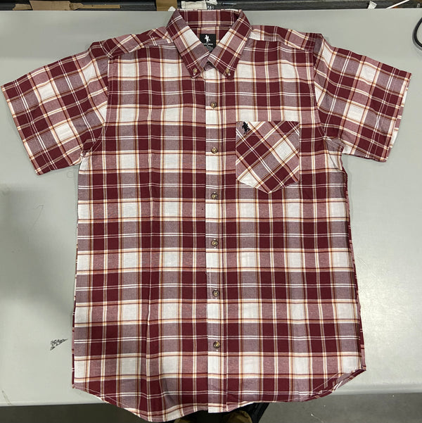 BLACK HORSE MEN'S S/S WOVEN PLAID SHIRT - MENS SMALL - RED/WHITE/YELLOW - Brand New