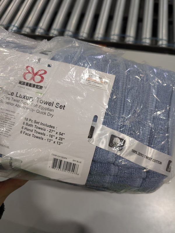 SPIRIT LINEN 18PC COTTON BATH TOWELS SET - SKY BLUE - Brand New