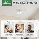 Hunter Swanson, Indoor, Ceiling Fan, with LED Lights, 44", 50885 - Fresh White - Like New