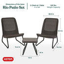 KETER RIO 3 PIECE RESIN WICKER PATIO FURNITURE SET WITH SIDE TABLE - BROWN - Like New