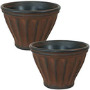 Sunnydaze Charlotte 16" Outdoor Double-Walled Polyresin Planter Set of 2 Brown - Brand New