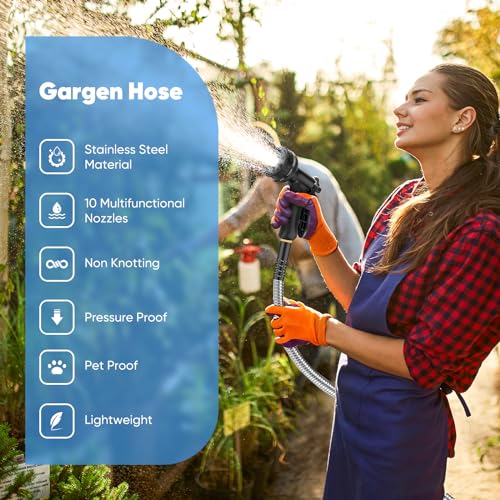 ITSONESTEP GARDEN HOSE 50 FT, METAL STAINLESS STEEL WATER HOSE - STAINLESS STEEL - Like New