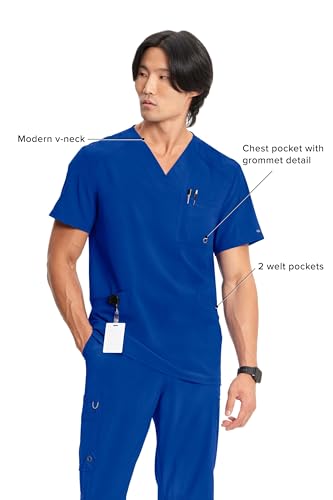 Infinity Cherokee V- Neck Men's Scrub Top with Rib CK900A - Galaxy Blue - L - Brand New