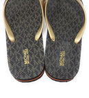 RX21K MICHAEL KORS EVA STRIPE FLIP FLOP GOLD/BROWN SIZE WOMEN 8 - Like New