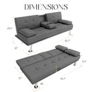 Futon Sofa Bed, Linen Fabric Futon Sofa Bed with 2 Cup Holders and Pillows - Like New