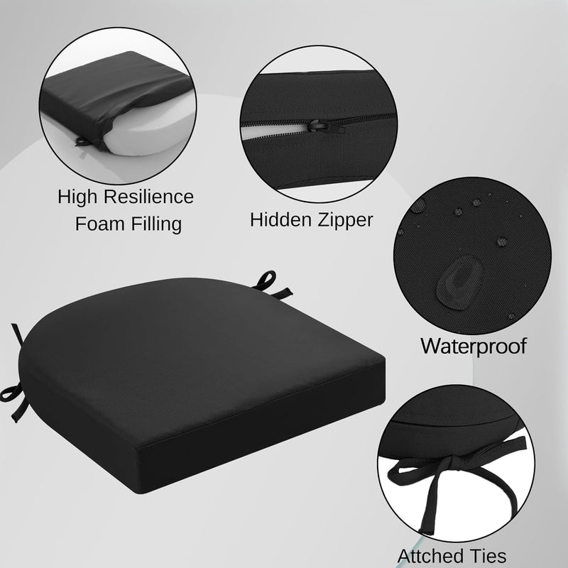 IDEE-HOME OUTDOOR CHAIR CUSHIONS, 17" X 16" X 3", 2 PACK - BLACK - Like New