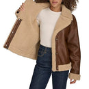 LEVI'S WOMEN'S FAUX LEATHER SHERPA LINED MOTO JACKET SIZE M - BROWN - Brand New