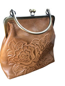PATRICIA NASH LEATHER NOVELLA FRAME BAG W NO STRAP TAN TOOLED LEATHER - TAN - Like New