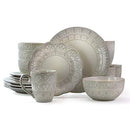 Elama White Lace 16 Piece Round Scallop Stoneware Dinnerware Set - White - Brand New