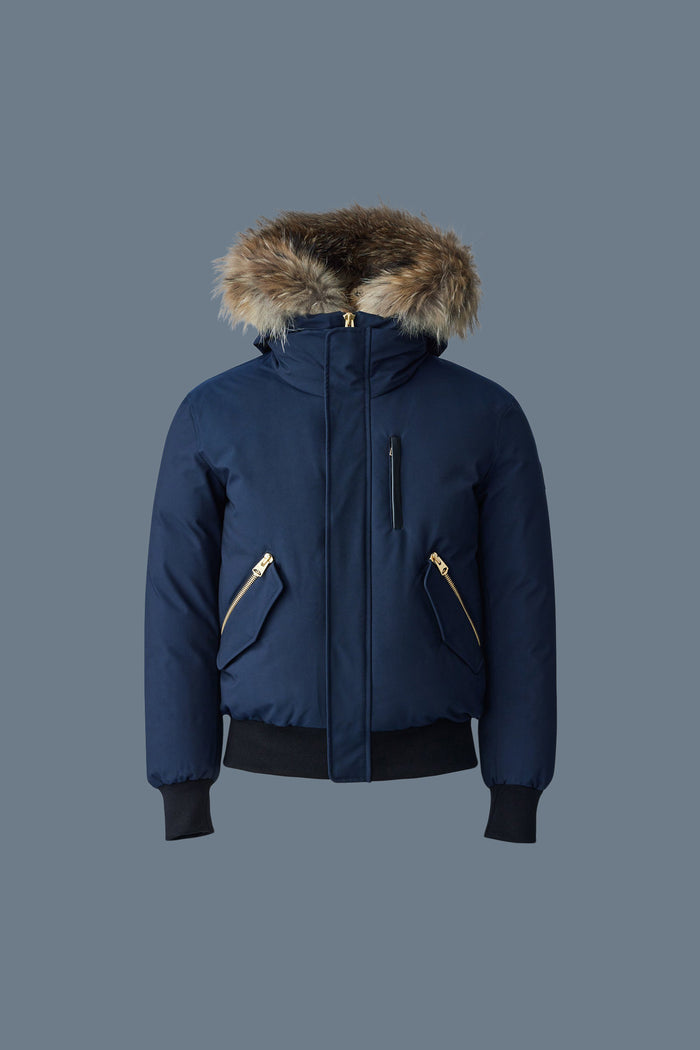 MACKAGE MEN'S DIXON FUR-TRIMMED DOWN BOMBER JACKET NAVY SIZE 38 SIZE M - Like New