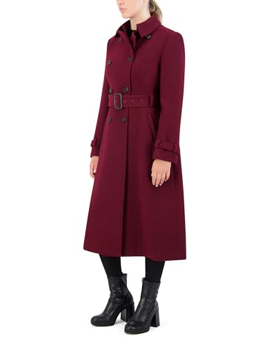 COLE HAAN WOMEN'S FLARED TRENCH SLICK WOOL COAT - SIZE: WOMEN 2 - BORDEAUX - Brand New