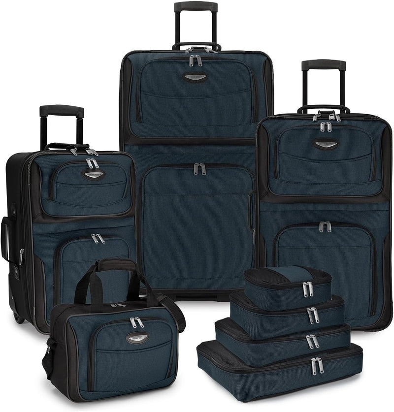 Travel Select Amsterdam Expandable Rolling Upright Luggage, 8-Piece Set - NAVY - Like New