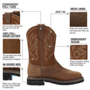 HISEA NINGO MEN STEEL TOE WORK BOOTS WATERPROOF SQUARE TOE LEATHER - 8.5 - BROWN - Brand New