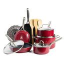 CC004692-001 RED VOLCANO TEXTURED CERAMIC NONSTICK, 14 PIECE COOKWARE SET - Like New
