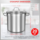 20 Quart Stock Pot with Glass Lid Commercial Grade Heavy-Duty Induction - Brand New