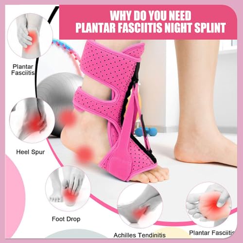 ANSUSIC PLANTAR FASCIITIS NIGHT SPLINT-UPGRADE 3 ADJUSTABLE 2PC - PINK - Brand New