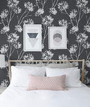 NextWall One O'Clocks Botanical Peel and Stick Wallpaper (Charcoal) - Brand New