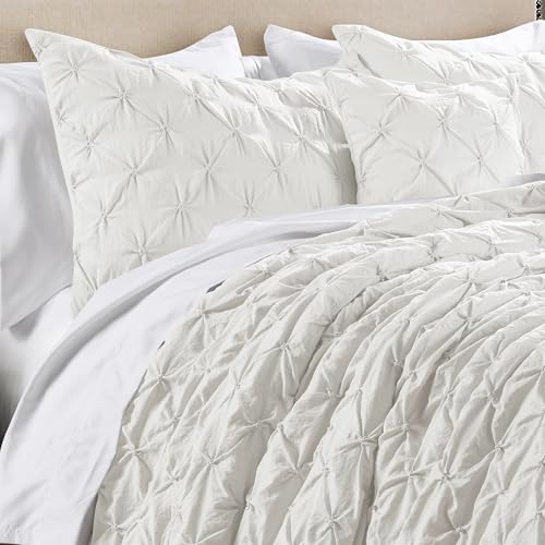 LUSH DECOR RAVELLO PINTUCK SET LUXE 5 PIECE TEXTURED BEDDING QUEEN - WHITE - Brand New
