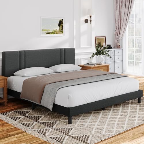 NOVILLA QUEEN BED FRAME WITH HEADBOARD BED FRAME QUEEN SIZE WITH WOOD SLATS - Like New