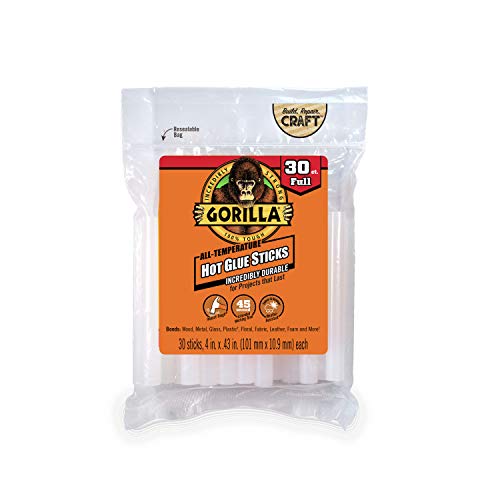 GORILLA HOT GLUE STICKS, FULL SIZE, 4" LONG X .43" DIAMETER, 30 COUNT - CLEAR - Brand New