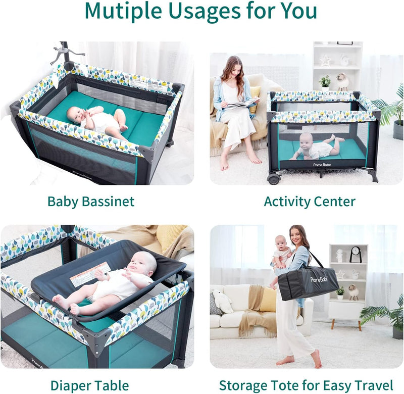PAMO BABE PORTABLE CRIB FOR , PORTABLE PLAYPEN WITH DETACHABLE BASSINET - BLUE - Like New