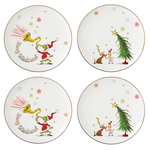 LENOX 894166 MERRY GRINCHMAS 4-PIECE ASSORTED ACCENT PLATE - GREEN - Like New
