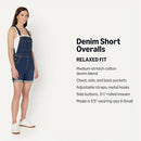 AMAZON ESSENTIALS WOMENS MEDIUM STRETCH DENIM SHORT DOVERALLS - 2XL - DARK WASH - Brand New