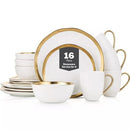 Stone Lain Modern Poreclain 16 Piece Dinnerware Set, White And Gold Rim - Like New