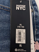 MADDEN NYC WOMEN'S EMBROIDERED BOW DENIM SKIRT SIZE: WOMEN XL - DARK MEDIUM WASH - Brand New