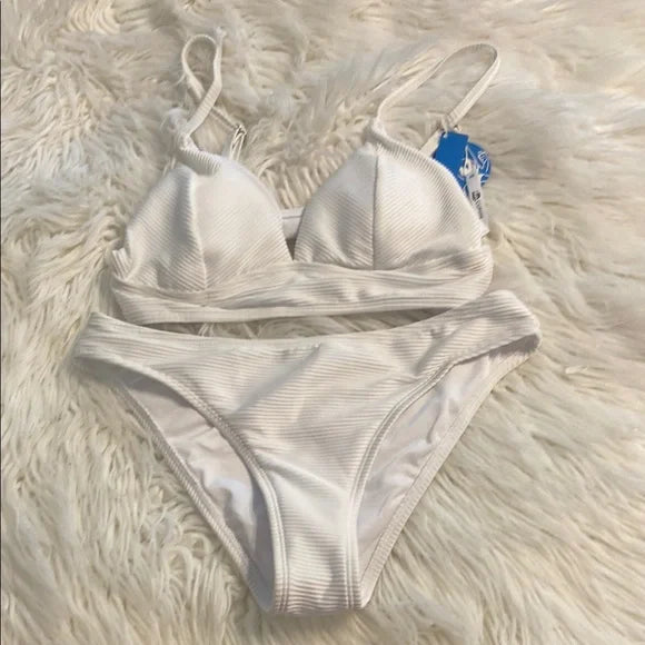 CUPSHE ELEGANT WHITE SWIMWEAR TOP AND BOTTOM - SIZE: WOMEN M - WHITE - Brand New