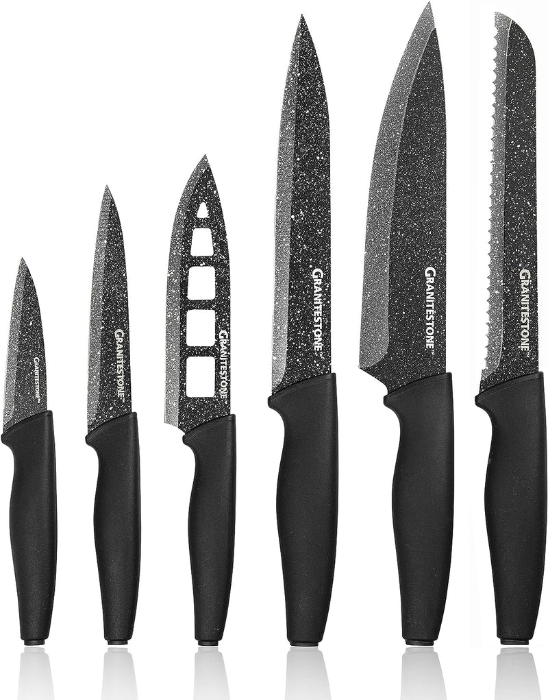 Granitestone Nutriblade 6 Piece Kitchen Knife Set Stainless Steel Blades -BLACK Brand New