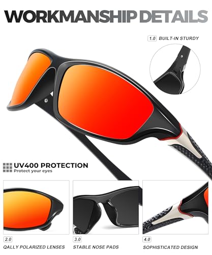 QALLY SunPolarized Sports Men's Sunglasses with UV400 Protection рed/grey/blue - Like New