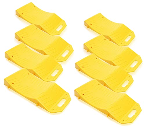 ZONETECH TIRE SAVER RAMPS - PREMIUM ANTI- SLIP DESIGN PREVENTION 8 PACK - YELLOW - Like New