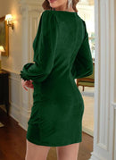 Valiamcep Women's Long Sleeve Velvet Dress Round Neck Puff Dress BRIGHT GREEN XL Like New