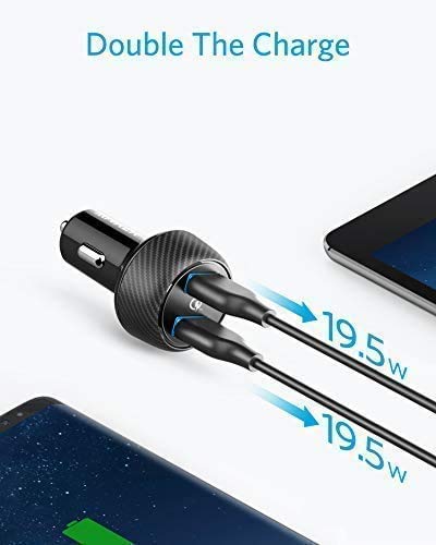 ANKER CAR CHARGER, QUICK CHARGE 3.0 39W DUAL USB DC 5V 3A / 9V 2A A2225 - BLACK - Like New