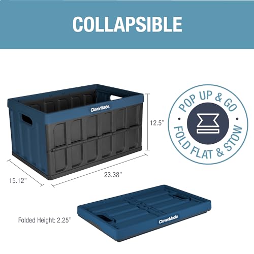 CLEVERMADE COLLAPSIBLE STORAGE BIN (NO LID) OCEAN 3PK - 62L (16 Gal) FOLDING - Like New
