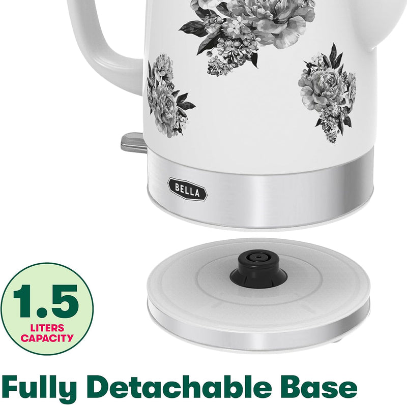 BELLA 1.5L Electric Ceramic Kettle, Black Floral Like New