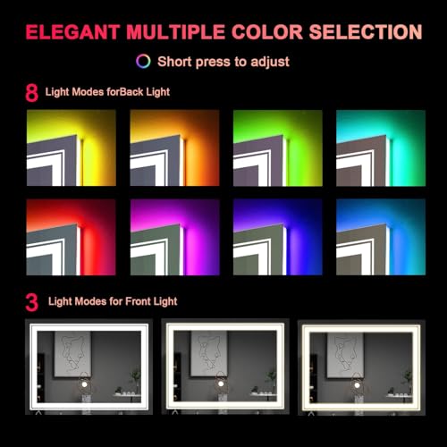 SNOWDOOL LED FOR BATHROOM 40"X36" 8 RGB Backlit +3 Front Lit KM007-RGB1R10091UL - Like New