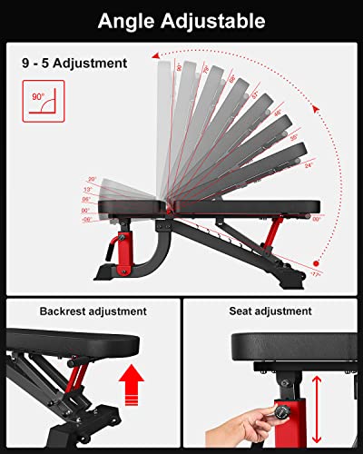 YouTen 1000 LB Weight Bench Heavy Capacity | 9-4-4 Almost 90° Adjustable - Like New