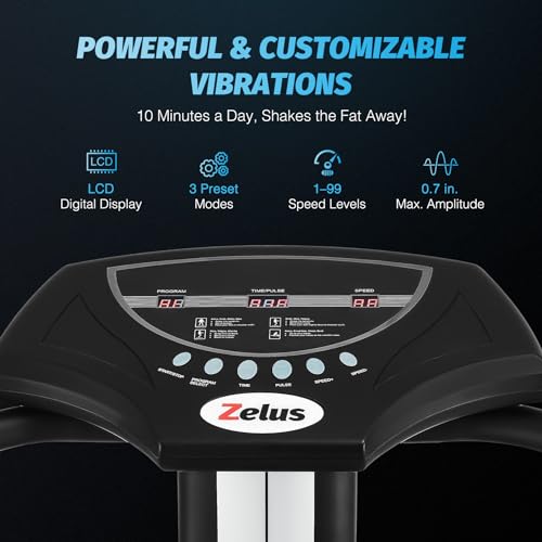 ZELUS WHOLE BODY VIBRATION PLATE, 500W, 99 LEVELS 3 PRESET MODES, 330LB - BLACK - Like New