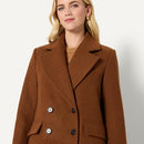 AMAZON ESSENTIALS WOMEN'S RELAXED-FIT WOOL-BLEND COAT - CARAMEL HEATHER LARGE - Like New