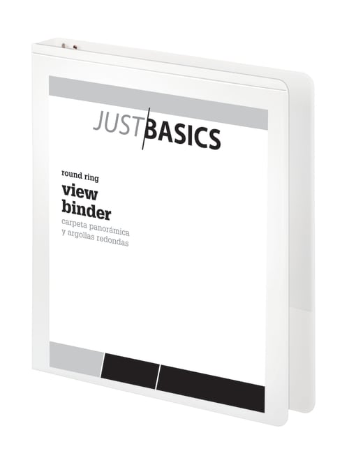 JUST BASICS BASIC ROUND-RING VIEW BINDER - 1" RINGS - WHITE - Like New