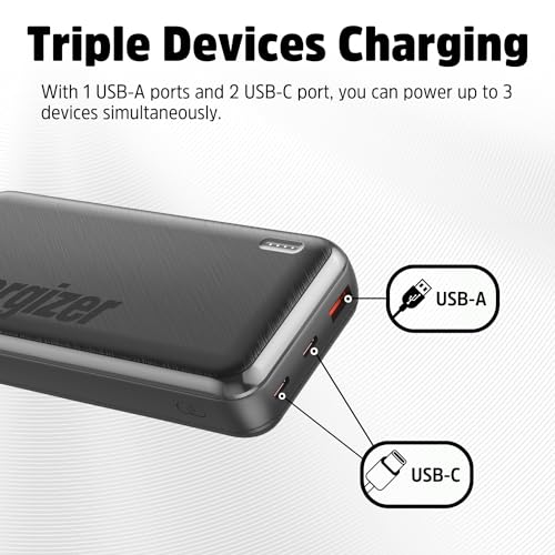 ENERGIZER 20000MAH PORTABLE CHARGER FAST CHARGING 22.5W PD3.0 UE20055PQ - BLACK - Brand New