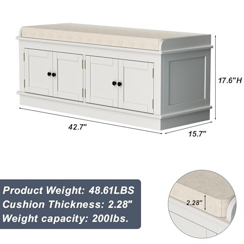 349A005291-KD MODCART STORAGE BENCH W/4 DOORS AND ADJUSTABLE SHELVES - WHITE - Like New