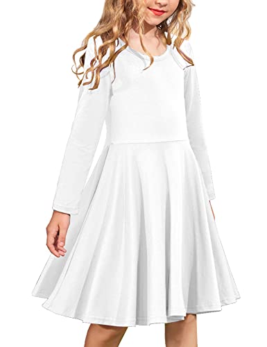 ARSHINER GIRLS LONG SLEEVE STRETCHY A LINE TWIRLY DRESS SIZE 5T WHITE - Brand New