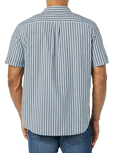AMAZON ESSENTIALS MEN'S SLIM-FIT SHORT-SLEEVE POPLIN NAVY WHITE STRIPE M - Brand New
