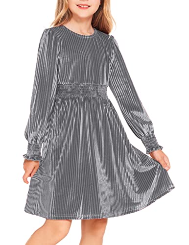 Arshiner Girls Long Sleeve Dress Velvet Crew Neck Midi Fall Vintage Dress - Like New