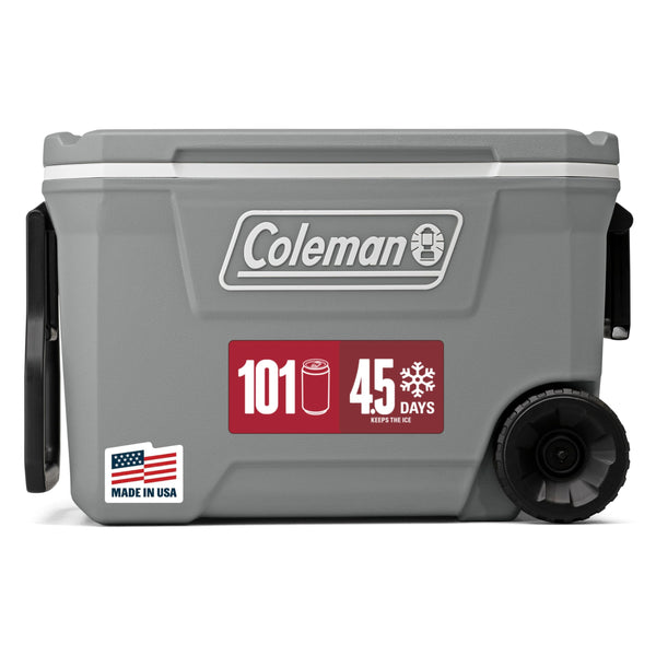 COLEMAN CLASSIC SERIES INSULATED ROLLING COOLER, 62-QUART - ROCK GREY - Like New
